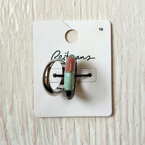 Reitmans New With Tag Size 10 Set Of‎ 2 Chunky Enamel Rings - Picture 3 of 4
